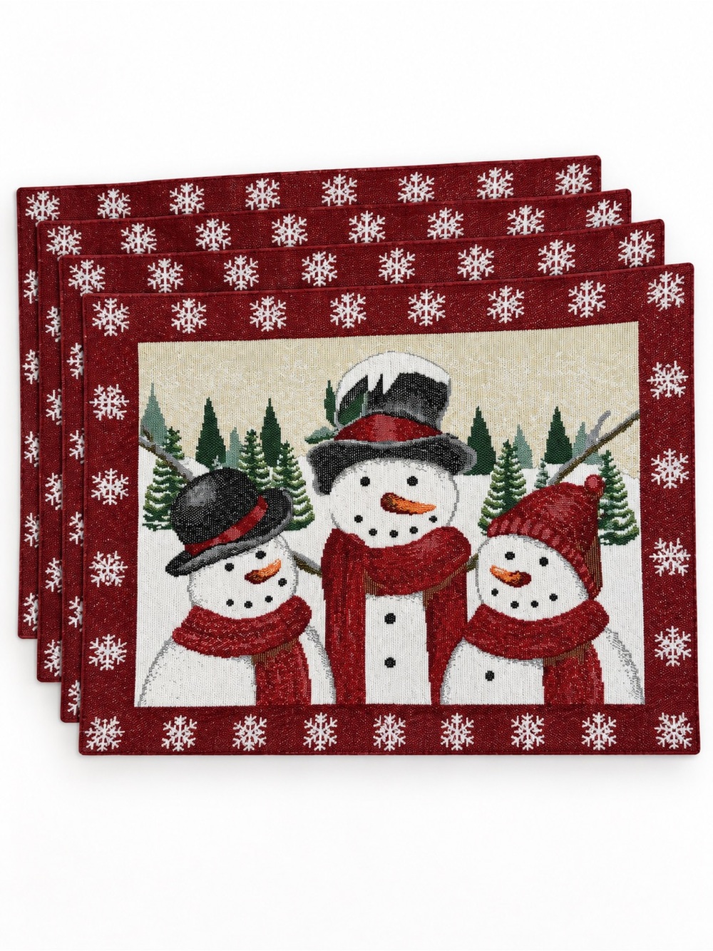 4 - St Nicholas Square Yuletide Snowman Christmas Tapestry Placemats Glittered